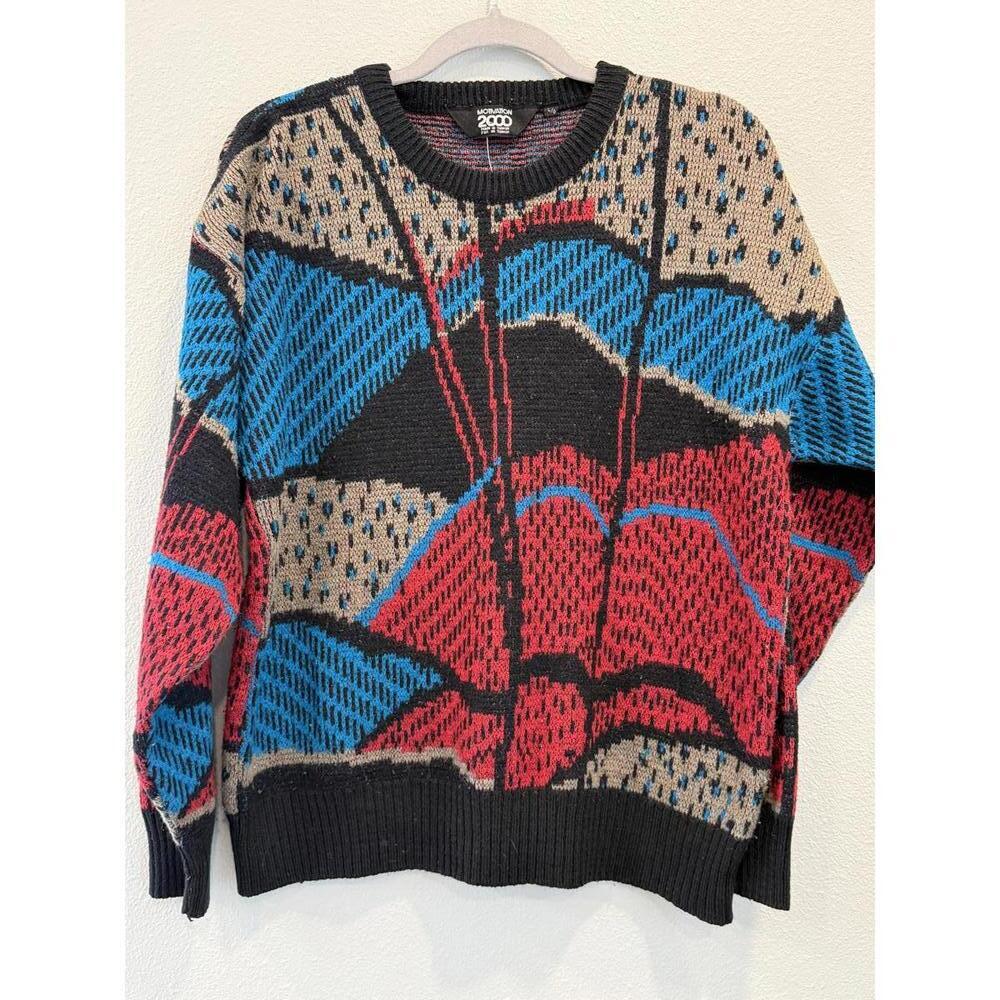 Vintage 80s/90s "Motivation 2000" Geometric Knit Sweater, Retro Colorblock
